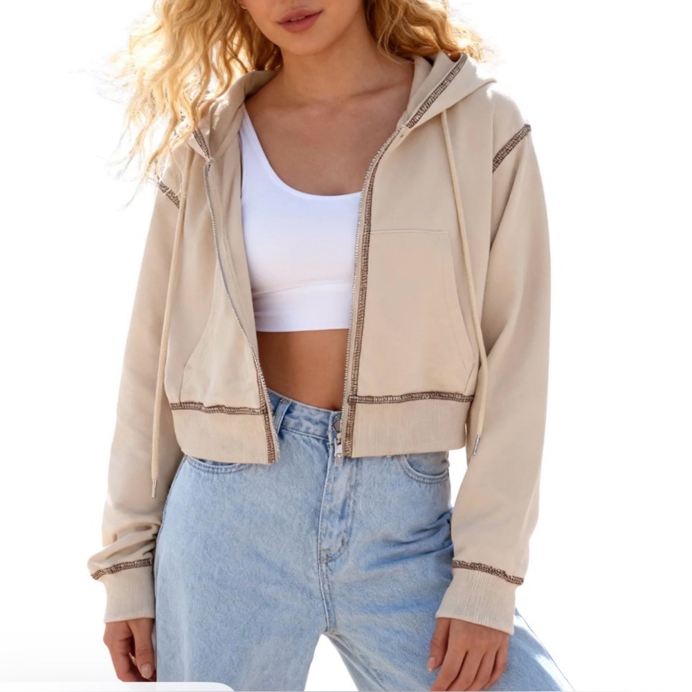 Women's Hoodies for Women Sweatshirt Zip Up Hoodie Long Sleeve Cropped Jackets - Picture 2 of 3